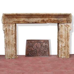 Antique stone fireplace, 193x130h cm. 16th century.